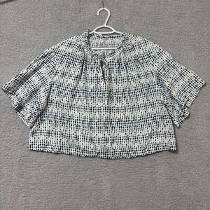 Linen Blend Popover Blouse Large Navy Abstract Summer Top Universal Thread